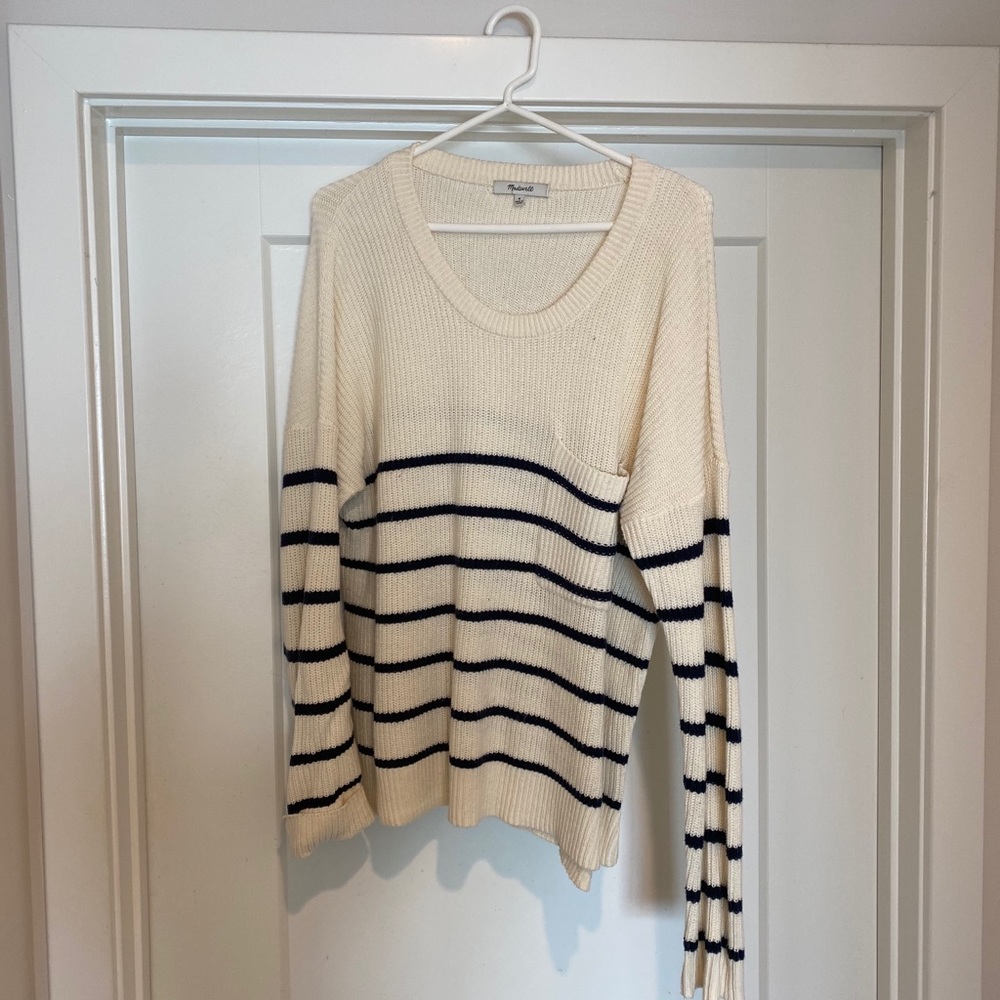 Madewell White and Navy Striped Sweater